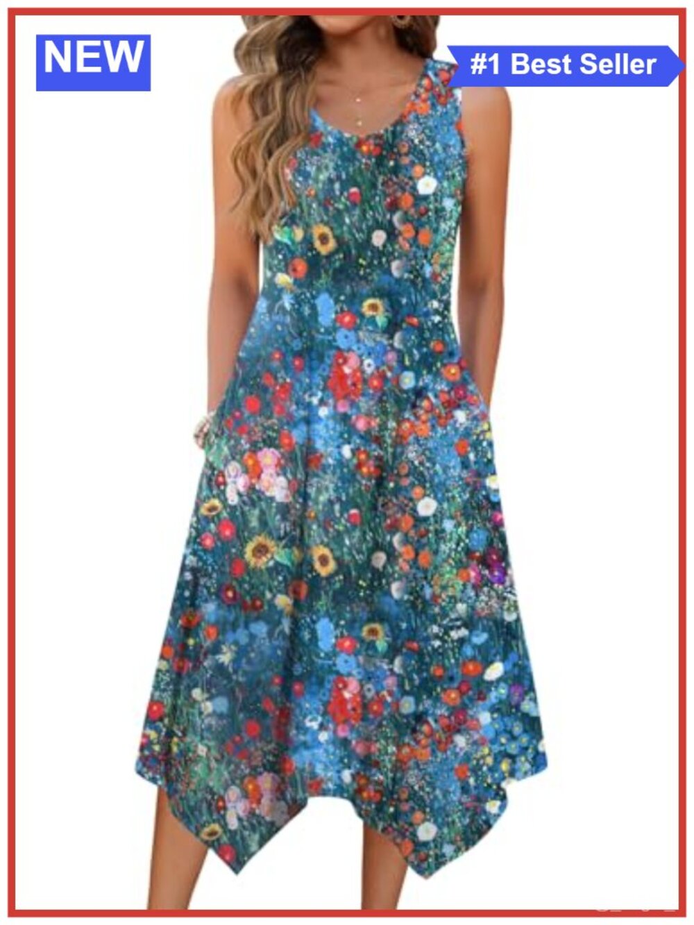 Womens Casual Tank Dress Loose Flowy Midi Sundress with Pockets A-Line